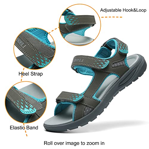 QUANDELI Walking Sandals Women, Summer Waterproof Hiking Sandals Comfortable Lightweight Sport Athletic Sandals Open Toe Sandals for Outdoor Beach Travel (grey