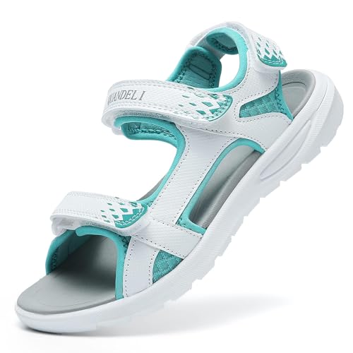 QUANDELI Walking Sandals Women, Summer Waterproof Hiking Sandals Comfortable Lightweight Sport Athletic Sandals Open Toe Sandals for Outdoor Beach Travel (white