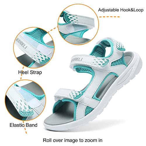 QUANDELI Walking Sandals Women, Summer Waterproof Hiking Sandals Comfortable Lightweight Sport Athletic Sandals Open Toe Sandals for Outdoor Beach Travel (white