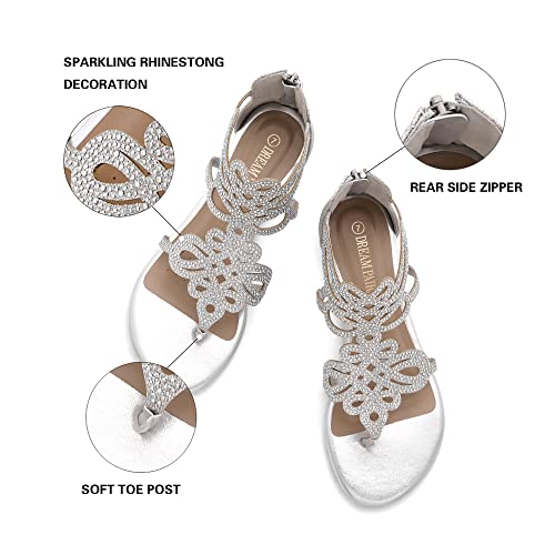 DREAM PAIRS Women's Jewel Rhinestones Design Ankle High Flat Sandals
