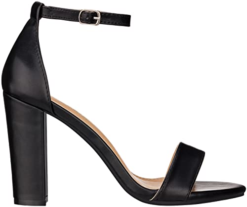 ILLUDE Women’s Open Toe Ankle Strap Chunky Block High Heel - Formal, Wedding, Party Classic Heeled Sandals - Ruby (6, Black PU)