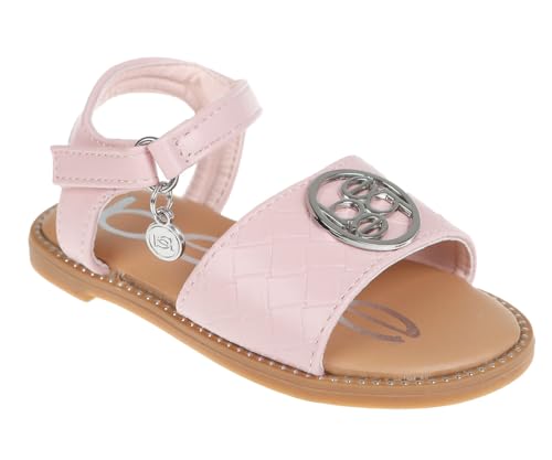 bebe Girls' Sandals - Trendy Flat Designs with Rhinestones, Puffy Straps, Embossed Details and Charms for Toddlers/Little Kids/Big Kids, Pink 2