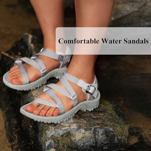 CAMEL CROWN Women's Arch Support Sandals Waterproof Hiking Sandals Water Sandals Adjustable Lightweight Athletic Outdoor Sport Sandals for Summer Beach Gray 8.5