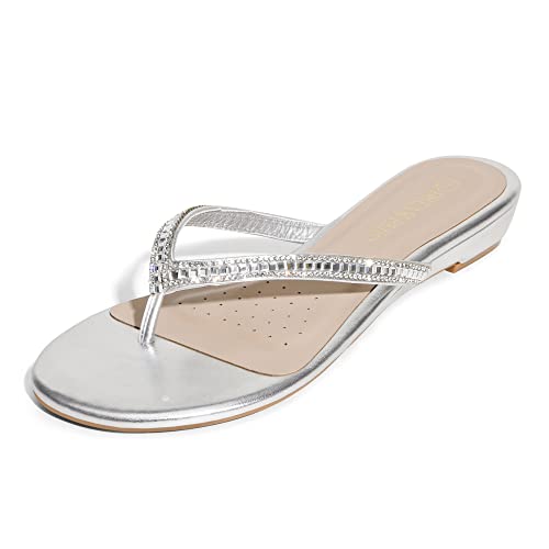 DREAM PAIRS Women's Fashion Rhinestones Design Slides Sandals