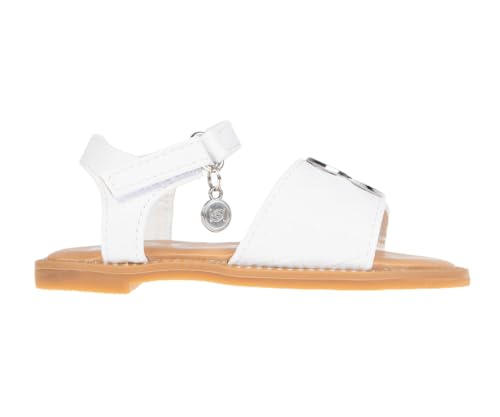 bebe Girls' Sandals - Trendy Flat Designs with Rhinestones, Puffy Straps, Embossed Details and Charms for Toddlers/Little Kids/Big Kids, White 3