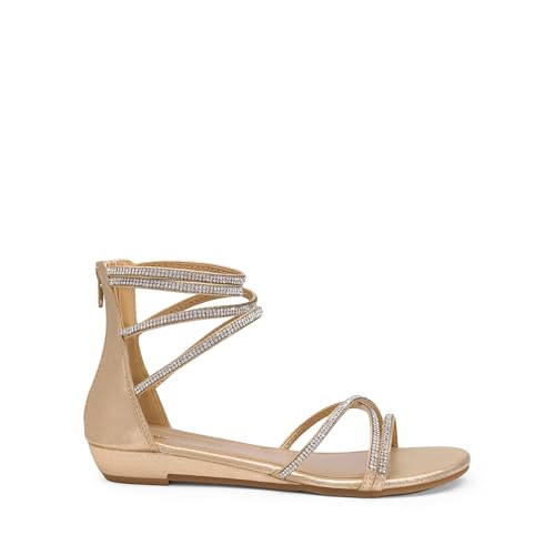 DREAM PAIRS Women's Ankle Strap Flat Sandals Summer Dressy Strappy Gladiator Rhinestones Sandals