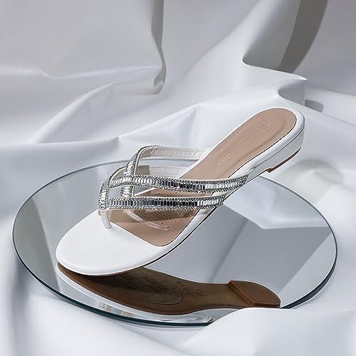 DREAM PAIRS Women's Fashion Rhinestones Design Slides Sandals Dress Daily Flat Sandals for Summer