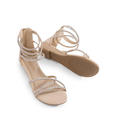 DREAM PAIRS Women's Ankle Strap Flat Sandals Summer Dressy Strappy Gladiator Rhinestones Sandals