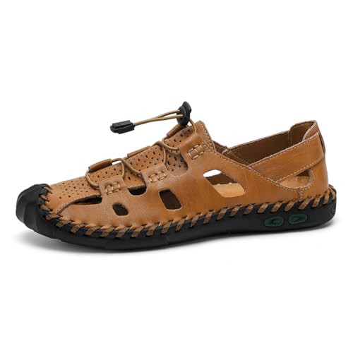 ZHNSHM Men's Leather Sandals Fisherman Handmade Sandals Outdoor Sport Sandals Breathable Loafer for Hiking Shoes
