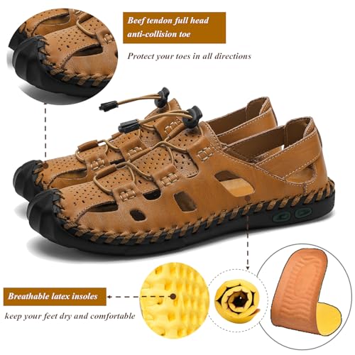 ZHNSHM Men's Leather Sandals Fisherman Handmade Sandals Outdoor Sport Sandals Breathable Loafer for Hiking Shoes