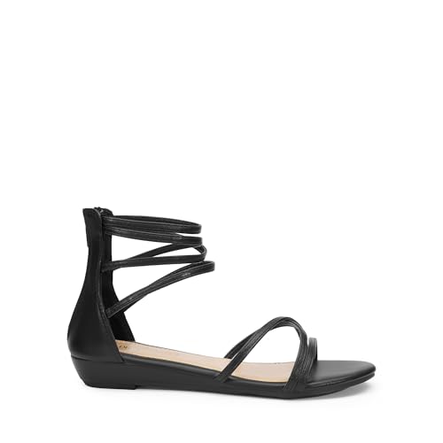 DREAM PAIRS Women's Ankle Strap Flat Sandals Summer Dressy Strappy Gladiator Rhinestones Sandals