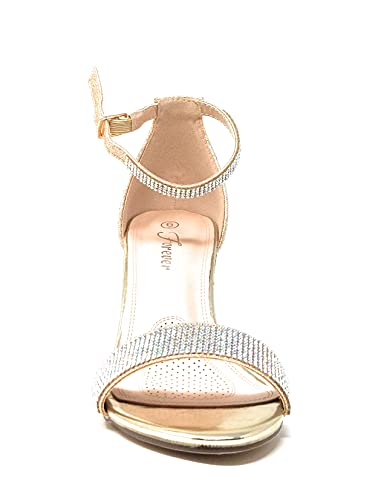 Forever Link Hopeful 8 Woman's Rhinestones Open Toe Ankle Strap Chunky Heel Sandals Champagne 11