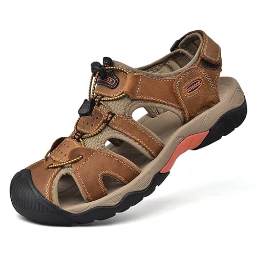 kvdrcs Men's Sport Sandals Outdoor Hiking Leather Closed Toe Sandals Athletic Lightweight Summer Walking Casual Sandals Water Shoes