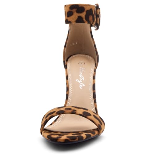 Herstyle Rumors Women's High Heels Open Toe Chunky Block Heeled Sandals with Ankle Strap – Dressy Strappy Heels for Prom Wedding Office, and Party, Leopard