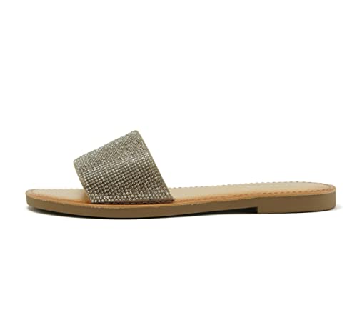 Soda JUSTICE ~ Women Casual Rhinestones Crystal Jewel Comfort Flip Flop Fashion Slide Flat Sandals (7.5