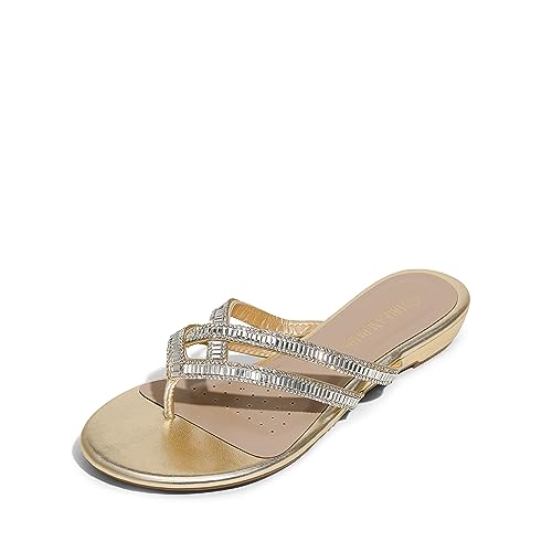 DREAM PAIRS Women's Fashion Rhinestones Design Slides Sandals Dress Daily Flat Sandals for Summer