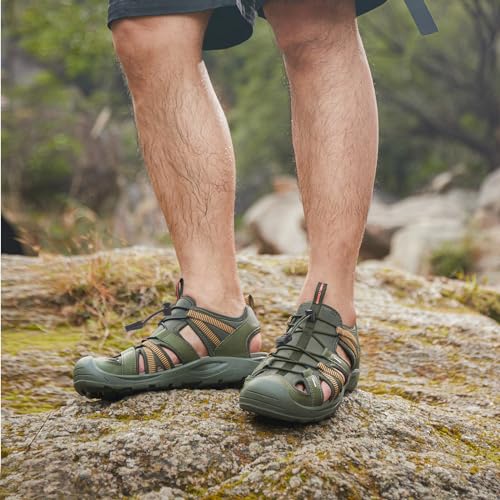 CAMEL CROWN Men's Waterproof Hiking Sandals Closed Toe Water Sandals Athletic Sport Sandals Summer Sandal Beach sandals for Outdoor Green 11