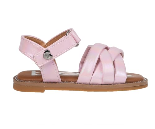 bebe Girls' Sandals - Trendy Flat Designs with Rhinestones, Puffy Straps, Embossed Details and Charms for Toddlers/Little Kids/Big Kids, Pink