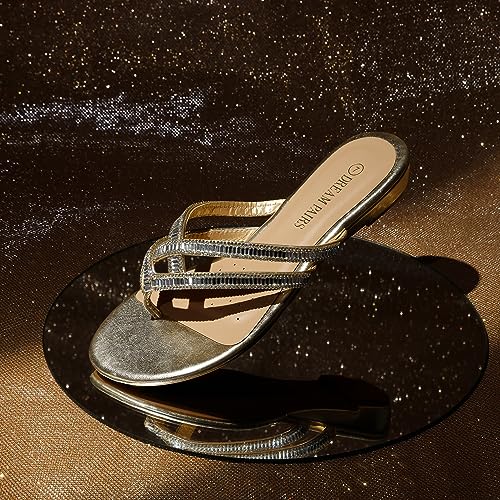 DREAM PAIRS Women's Fashion Rhinestones Design Slides Sandals Dress Daily Flat Sandals for Summer