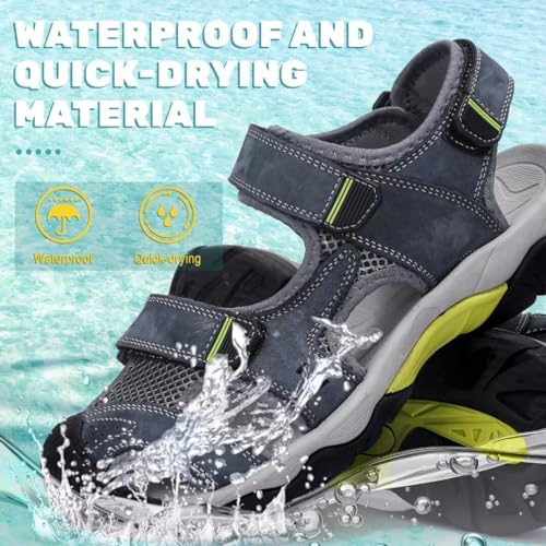 visionreast Mens Closed Toe Leather Sandals Lightweight Outdoor Hiking Beach Sandals Summer Athletic Sport Water Sandals