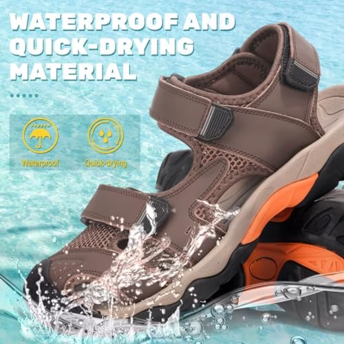 visionreast Mens Closed Toe Leather Sandals Lightweight Outdoor Hiking Beach Sandals Summer Athletic Sport Water Sandals
