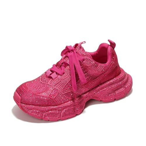 Cape Robbin Johanna Sneakers, Chunky Sneakers Women, Trendy Rhinestone Platform Sneakers, Chunky Black & White Sneakers Women - Fuchsia Size 9