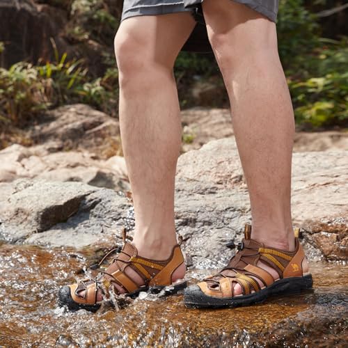 CAMEL CROWN Men's Waterproof Hiking Sandals Closed Toe Water Sandals Athletic Sport Sandals Summer Sandal Beach sandals for Outdoor Khaki 10