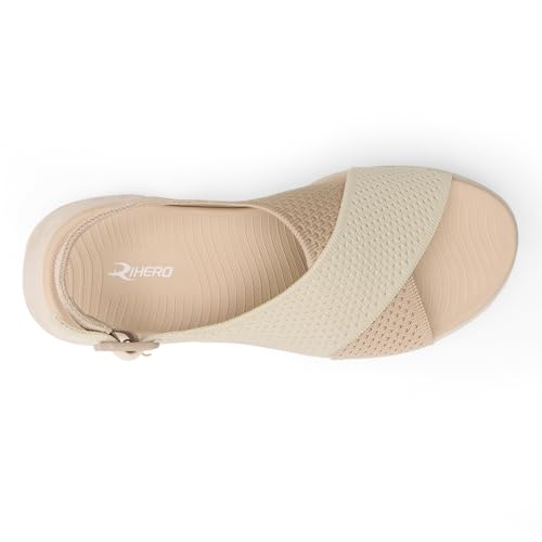 Rihero Walking Sandals Women Comfortable Sport Platform Nude Sandals Summer Athletic Orthotic Arch Support Beach Sandals Size 6