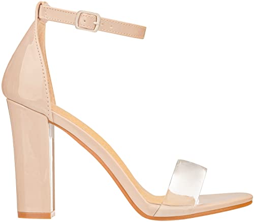 ILLUDE Women’s Open Toe Ankle Strap Chunky Block High Heel - Formal, Wedding, Party Classic Heeled Sandals - Ruby (9, Clear Nude)