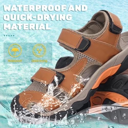 visionreast Mens Closed Toe Leather Sandals Lightweight Outdoor Hiking Beach Sandals Summer Athletic Sport Water Sandals