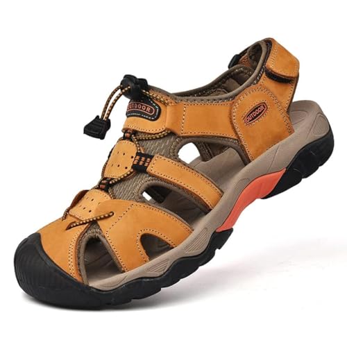 kvdrcs Men's Sport Sandals Outdoor Hiking Leather Closed Toe Sandals Athletic Lightweight Summer Walking Casual Sandals Water Shoes