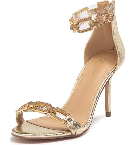 Lauren Lorraine Farla Rhinestones Open Toe Chain Ankle Strap Formal Prom Sandals (Gold