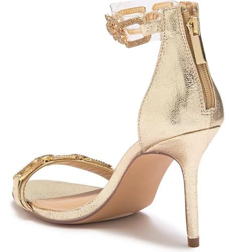 Lauren Lorraine Farla Rhinestones Open Toe Chain Ankle Strap Formal Prom Sandals (Gold