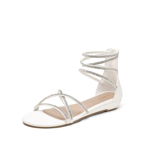 DREAM PAIRS Women's Ankle Strap Flat Sandals Summer Dressy Strappy Gladiator Rhinestones Sandals