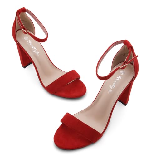 Herstyle Women’s Chunky Block Heels – Open Toe Ankle Strap Sandals