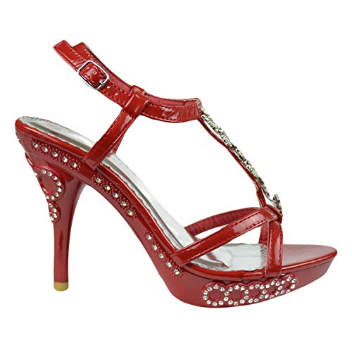 Generation Y Women's High Heels Platform Dress Sandals Angel Wing Rhinestones T Strap Red SZ 5.5