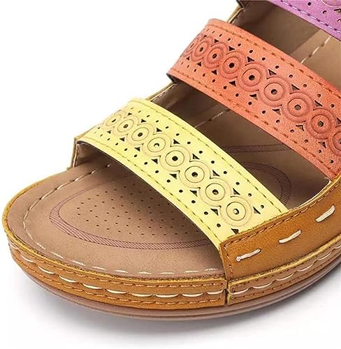 LUWAY Sandals Women's Fashion Flat Sandals Color Matching Comfort Orthopedic Sandals with Arch Support Ladies Summer Walking Sandals for Outdoor Sport Roman Sandals,Brown