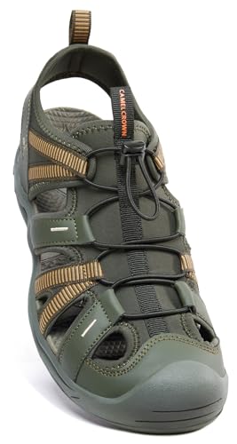 CAMEL CROWN Men's Waterproof Hiking Sandals Closed Toe Water Sandals Athletic Sport Sandals Summer Sandal Beach sandals for Outdoor Green 10