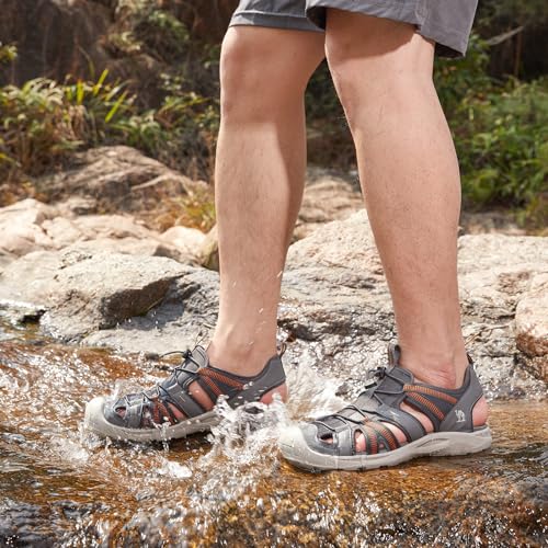 CAMEL CROWN Men's Waterproof Hiking Sandals Closed Toe Water Sandals Athletic Sport Sandals Summer Sandal Beach sandals for Outdoor Gray 12.5