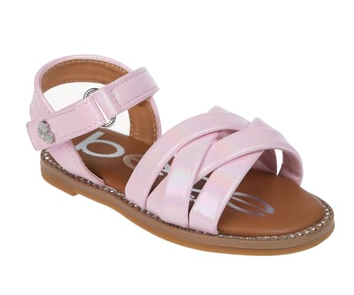 bebe Girls' Sandals - Trendy Flat Designs with Rhinestones, Puffy Straps, Embossed Details and Charms for Toddlers/Little Kids/Big Kids, Pink