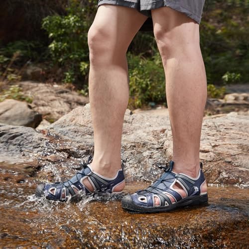 CAMEL CROWN Men's Waterproof Hiking Sandals Closed Toe Water Sandals Athletic Sport Sandals Summer Sandal Beach sandals for Outdoor Blue 12
