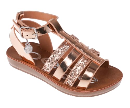 bebe Girls' Sandals - Trendy Flat Designs with Rhinestones, Puffy Straps, Embossed Details and Charms for Toddlers/Little Kids/Big Kids, Rose Gold
