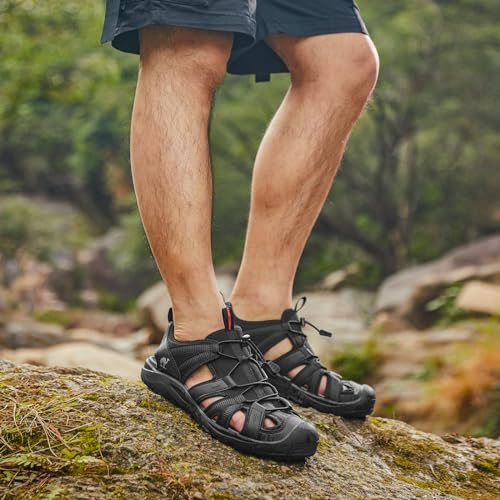CAMEL CROWN Men's Waterproof Hiking Sandals Closed Toe Water Sandals Athletic Sport Sandals Summer Sandal Beach sandals for Outdoor Black 12