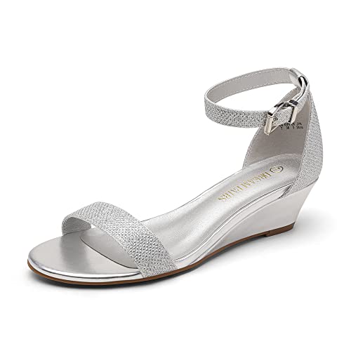 DREAM PAIRS Women's Ankle Strap Low Wedge Sandals Party Bridal Wedding Dress Shoes